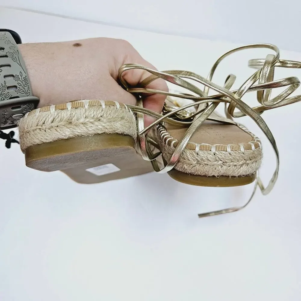 asos Design Jukebox‎ Beaded Two Part Espadrilles in Gold Mermaidcore Women's 10